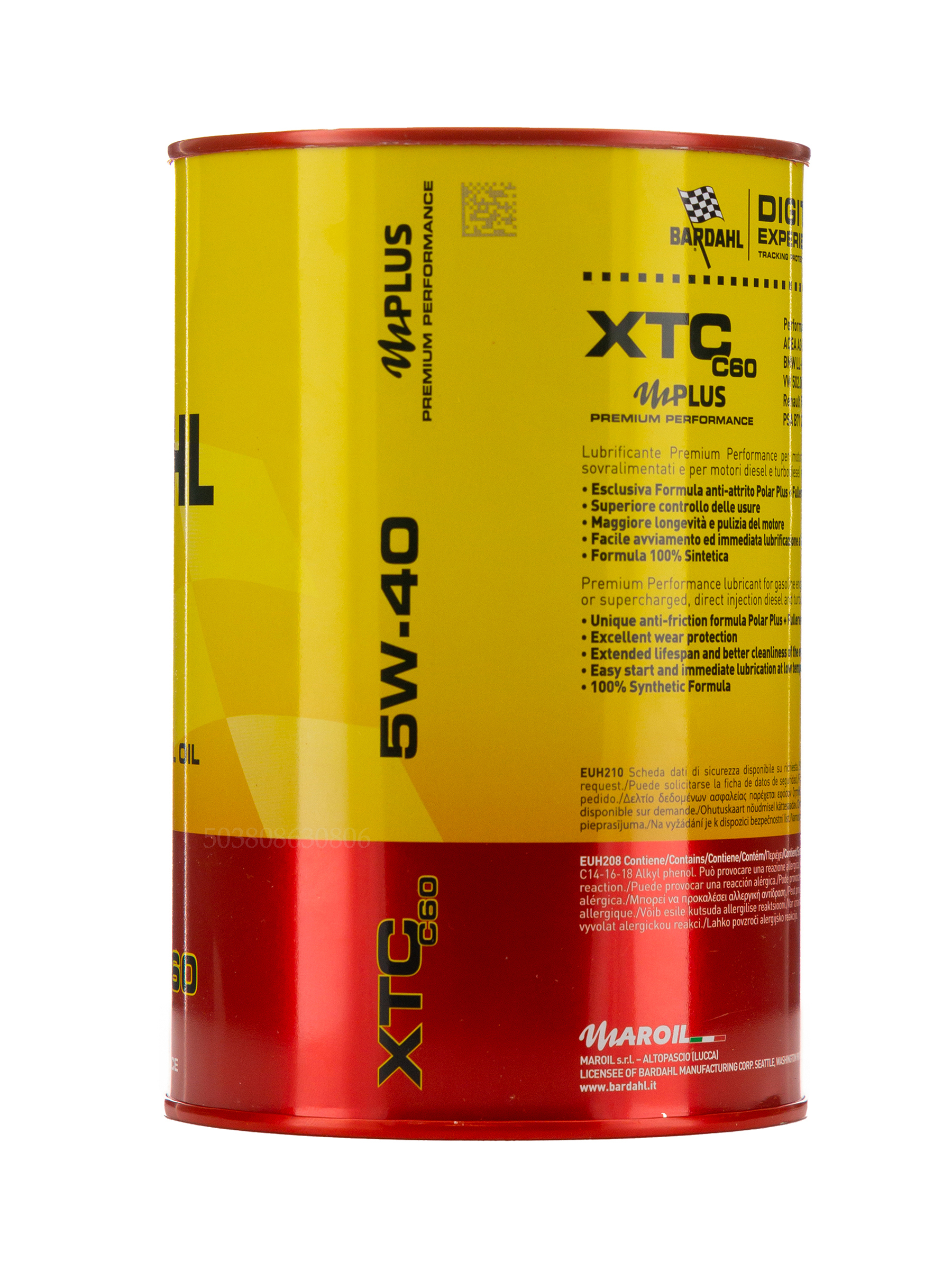 Bardahl Motoröl XTC C60 5W-40, 6 Liter – 100% Synthetisch, Für Hochleistungsmotoren Ohne DPF/FAP